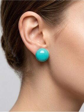 Turquoise Cabochon Stud Earrings | Round Domed Minimalist